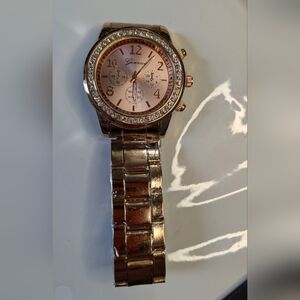 Geneva Rose Gold Rhinestone Boyfriend Metal Link Watch (1)